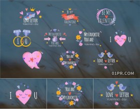 Pr字幕模板 10组手绘浪漫情人节动画爱心标题文字 Pr素材